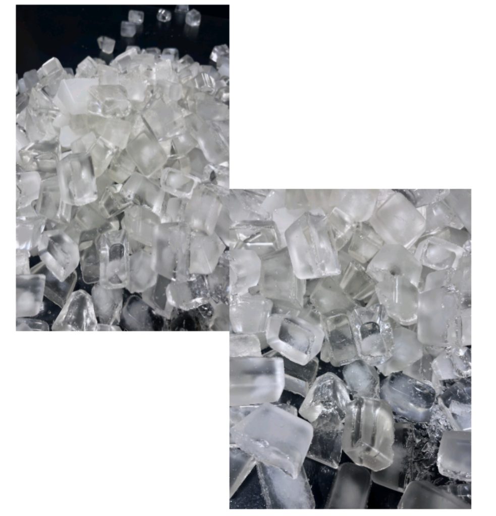 Realistic artificial crushed ice and clear fake ice cubes
